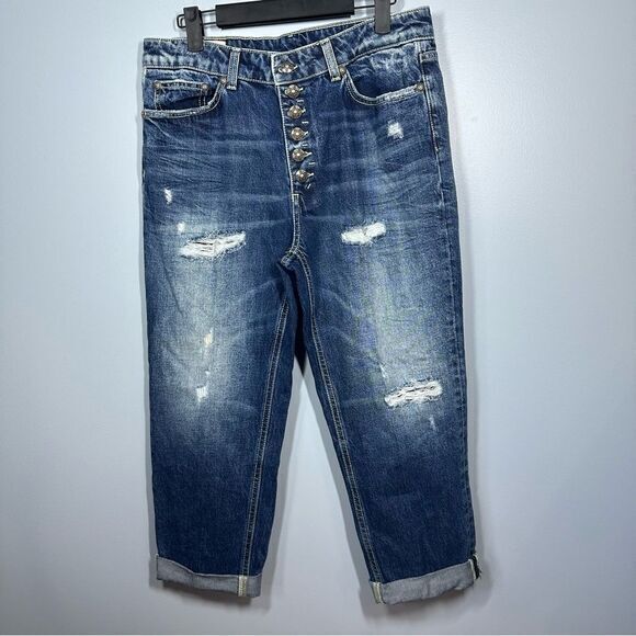 DONDUP Women’s Koons Loose Fit Button Fly Crop Capri Jeans Size 29 Made in Italy - Picture 1 of 16